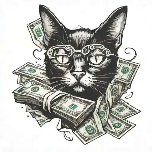 Black Cat With Money Falling