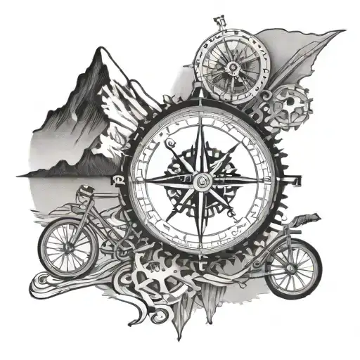 A Compass Card Merged With A Bike Cassette With Mount Everest On North