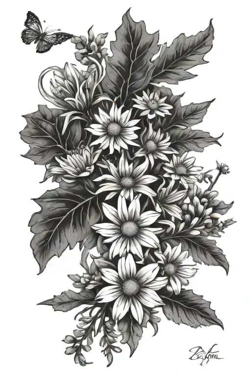 Oak Tree Daisies And Honeysuckle Flowers