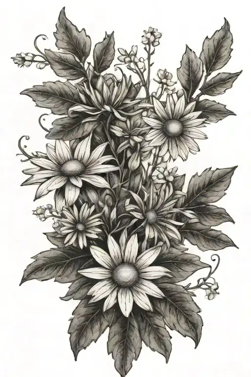 Oak Tree Daisies And Honeysuckle