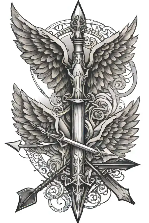 Angel Wings And Between Them An Arrow Piercing