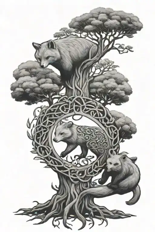 Tree Of Life Fox And Bear Intertwined Vines