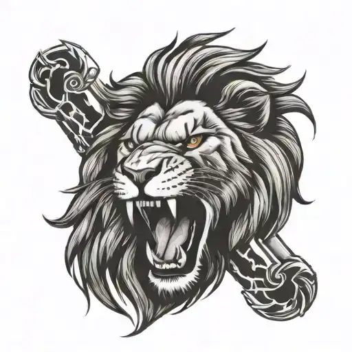 Lion Biting Lightning Bolt