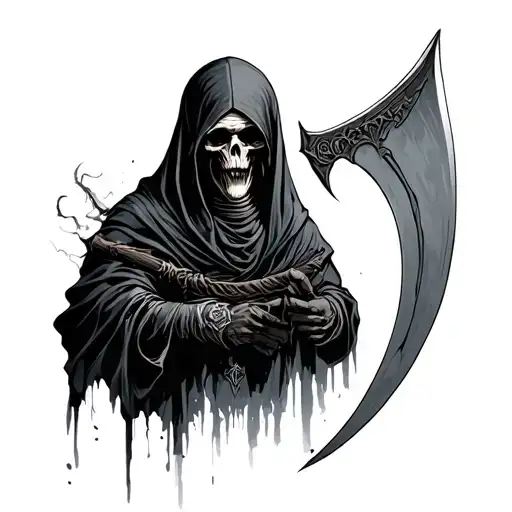 Sad Reaper Holding A Scythe