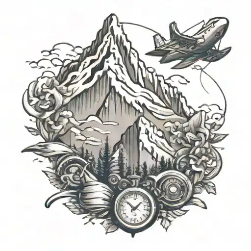 A Garden Tool Morphing Into A Mountain Range With A Travel Plane Flying Over It