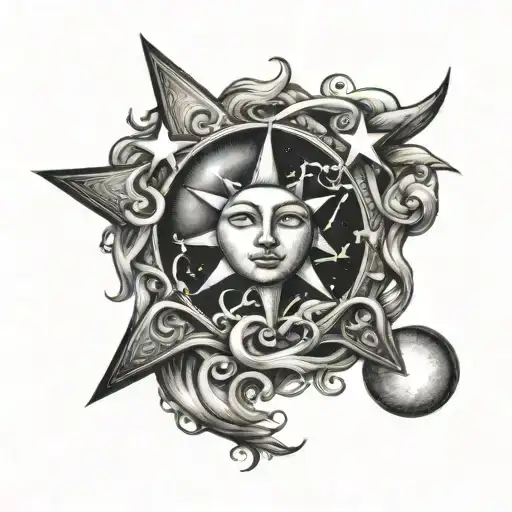 The Sun With The Moon And A Star Intertwined