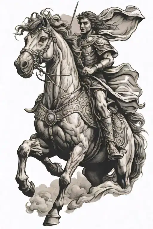 Alexander The Great On A Horse Going Into Battle Scene