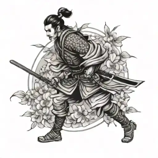 Samurai Walking Through Flowers