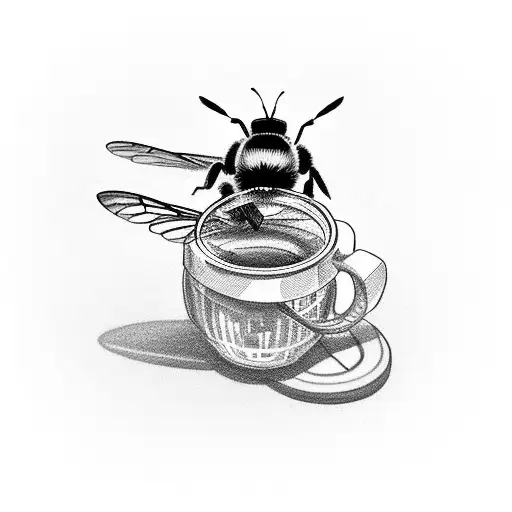 An Analytical Bee With A Magnifying Glass And A Coffee Mug