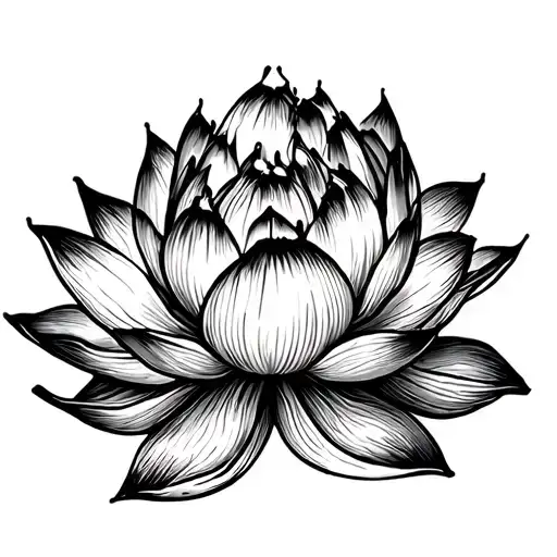 A Fineline Lotus In A Dull Art Style With Elagant Line Art For The Pinky Finger With Winding Linewor