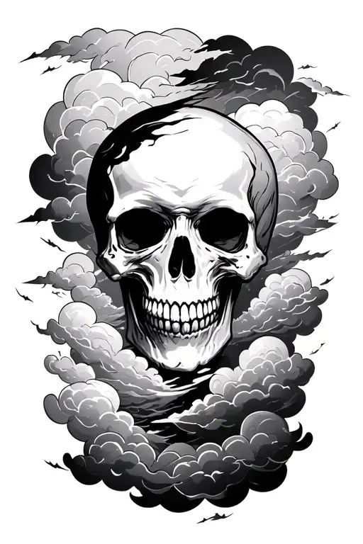 Split Skull With Storm Clouds Between