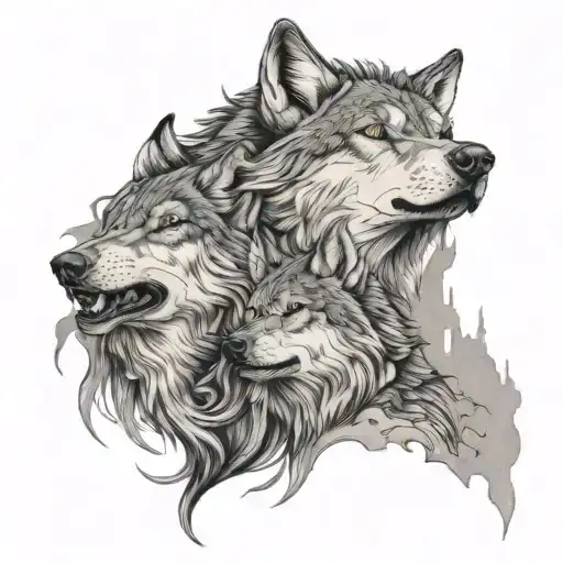 Wolf Howling Together Face