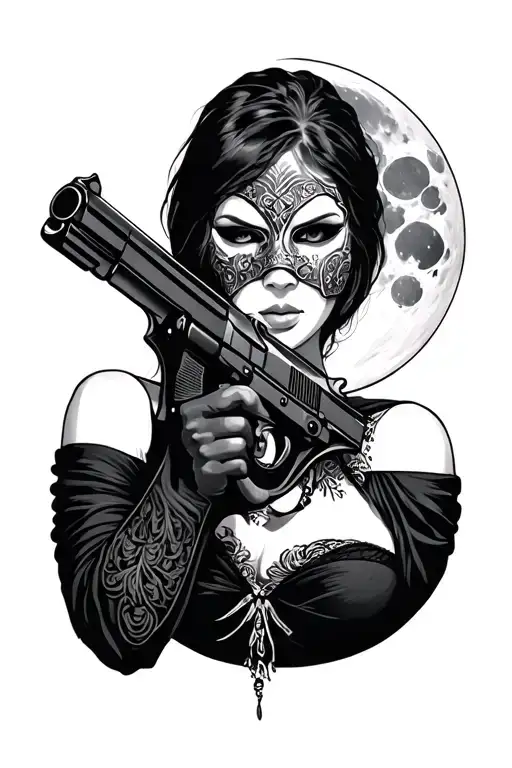 Female Mask Gun And Moon