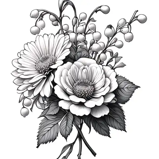 Chrysanthemum Lily Of Valley Cosmos Roses Intertwined