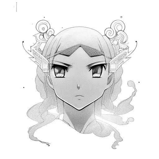 A Black And Grey Anime Character With A Celestial Background