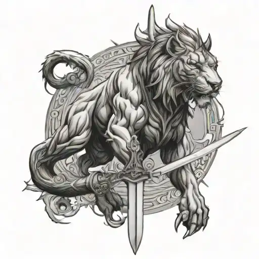 Panthar Tattoo Design With Sword For Forearm Male