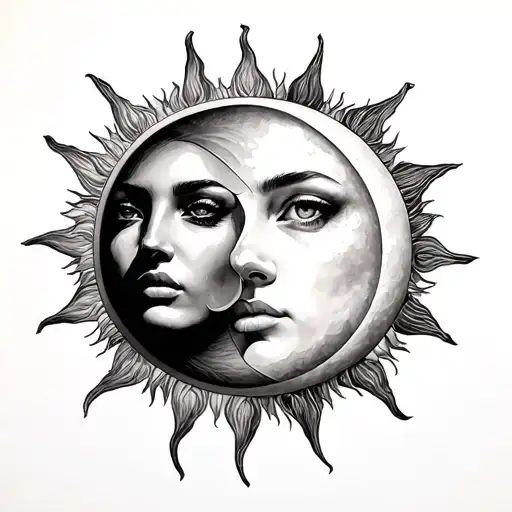 Sun And Moon With Realistic Faces