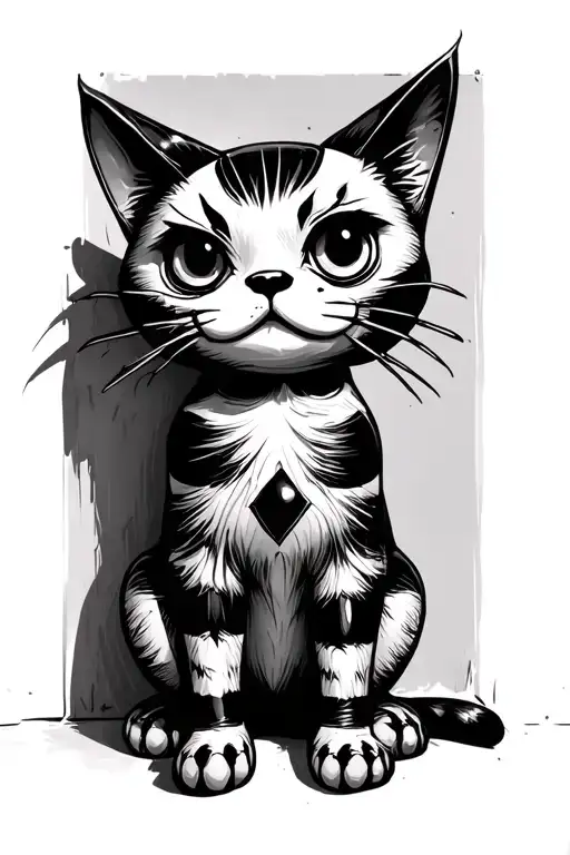 Voodoo Doll But Is An Evil Cat Sitting Up Against A Wall Realism