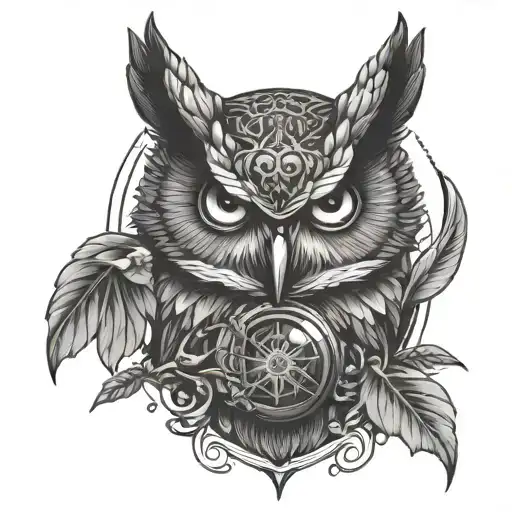 All Seeing Eye Inside Angry Owl With A Skull