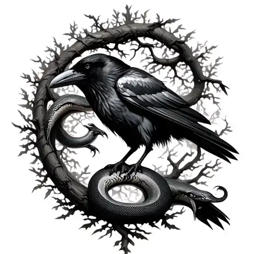 Tree With Raven And Snake Full Back