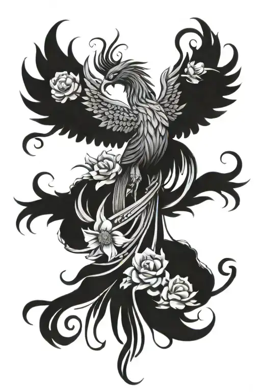 Back Tatto Phoenix Rising Flowers Interwinde
