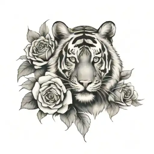 Tiger With Roses