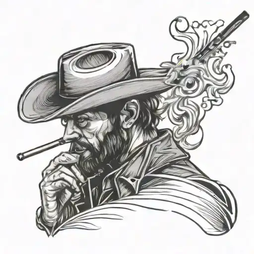 Fine Line Cowboy Silouette Smoking Cigarette