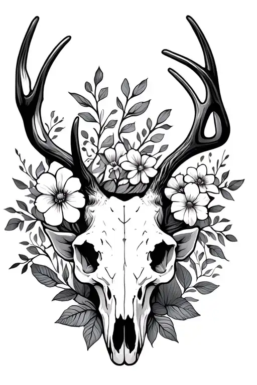 Deer Skull And Flowers