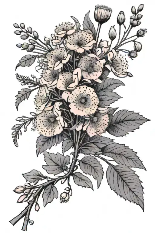 Dandelion Blowing Pink Evening Primrose Blooming Mimosa Tree Branch Bouquet