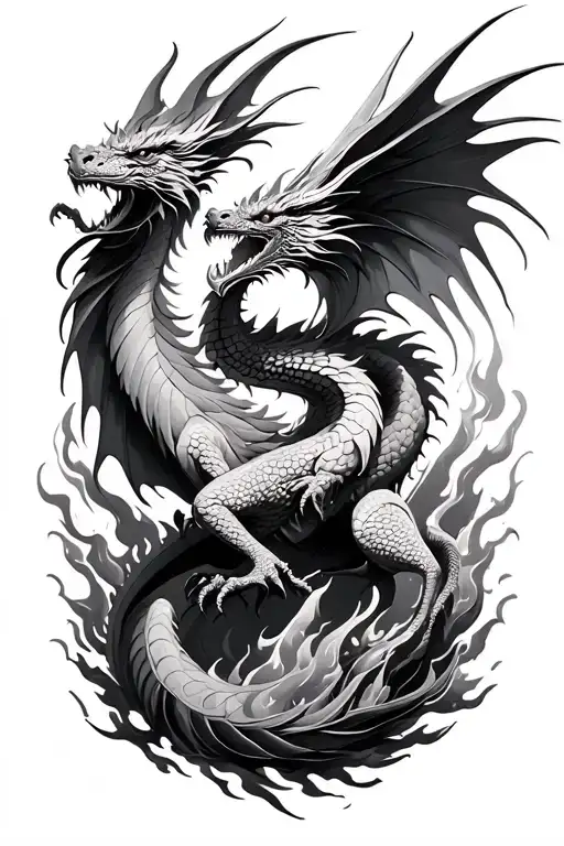 Dragon And Phoenix Rising From Ashes