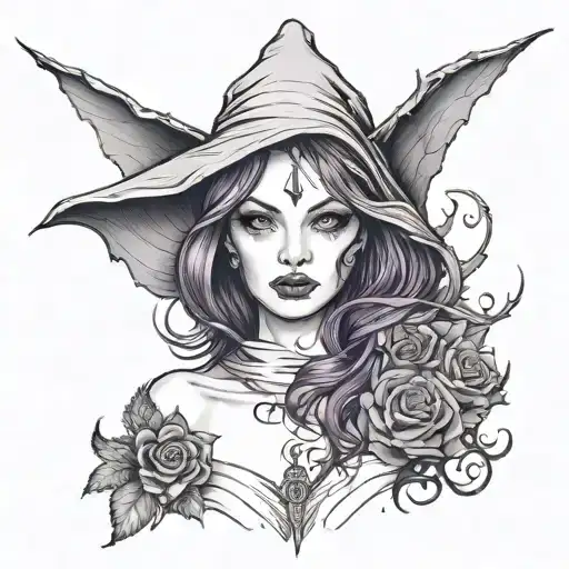 A Woman With Half Her Face A Witch And Half A Fae With Purple Eyes And Brown Hair