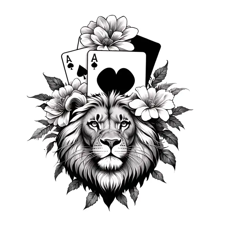 Flowers With Playing Cards And A Lion