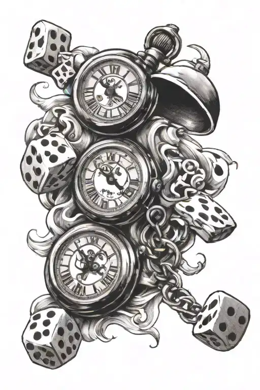 Pocket Watch With Dice And Smoke Rising