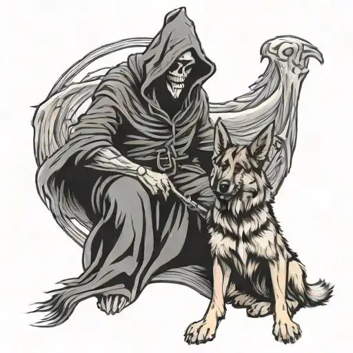 Grim Reaper With German Shepherd Dog