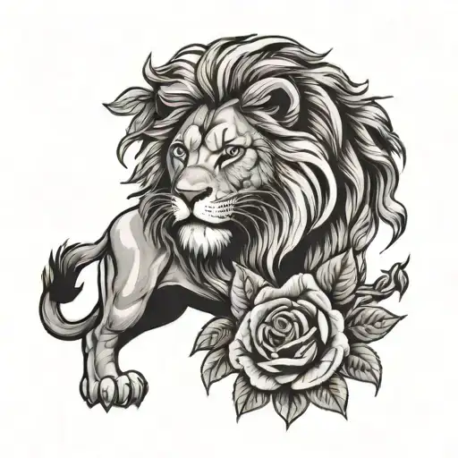Lion With Roses