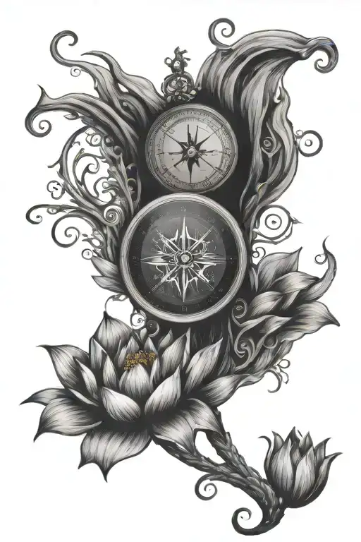Compass With Mermaid With Lotus Flower