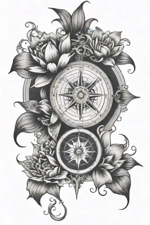Compass With Lotus Flower And Mermaid