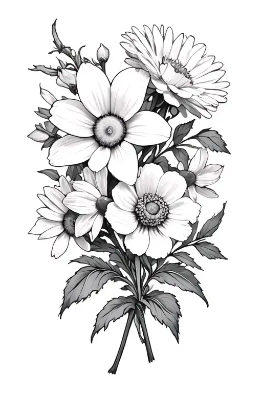 Daisy And Daffodil And Rose And Carnation And Hawthorn And Poppy And Aster