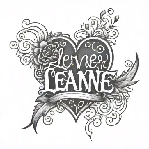 Tattoo Of The Word 'Leanne' And Hearts Around It Themed