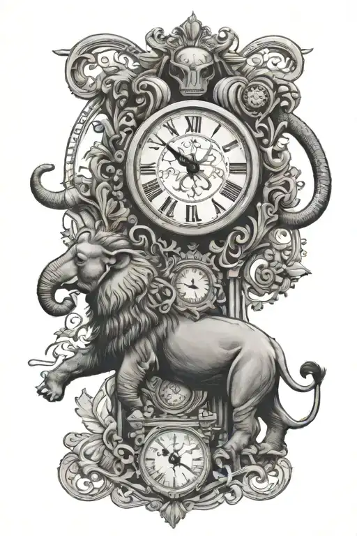 Elephant & Lion & Clock