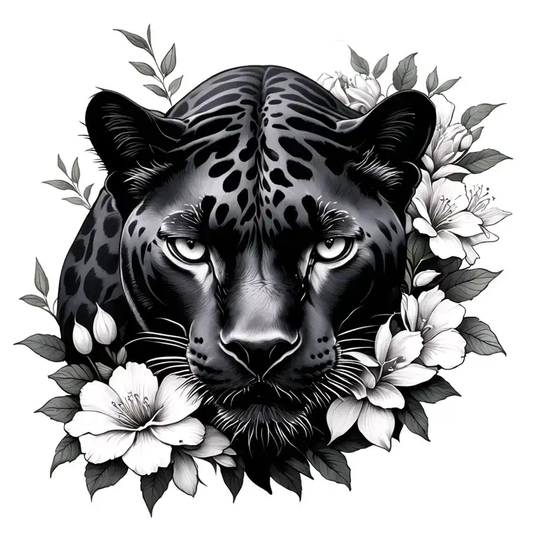 Panther And Flowers Blooming