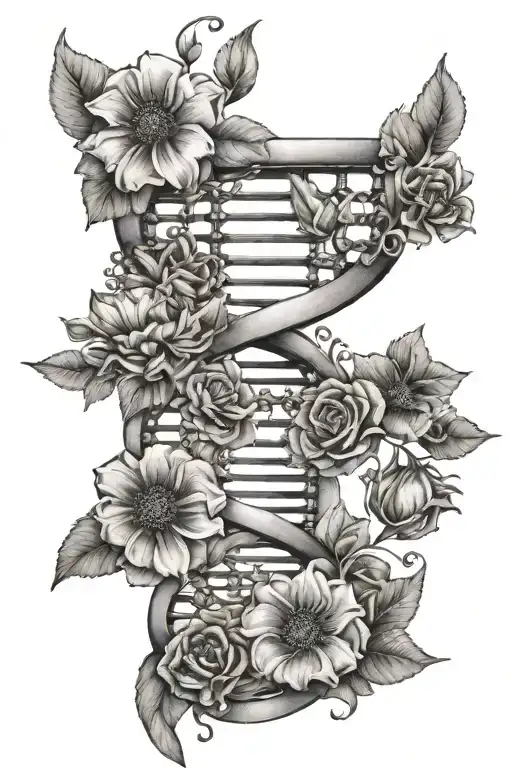 Dna Helix Intertwined With Dead Flowers Growing