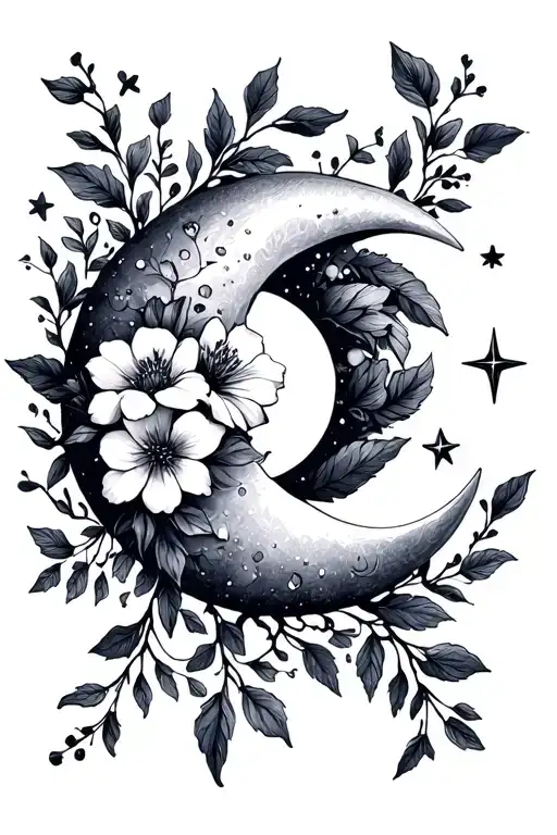 December And May Birth Flower Vine Growing Up The Crescent Moon And Stars