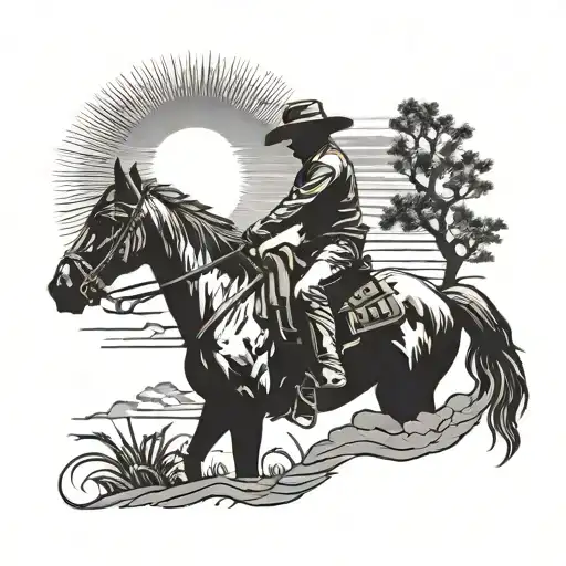 Cowboy Silhouette Against Sun