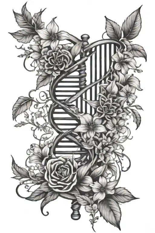 Dna Double Helix With Dead Wild Flowers Intertwined