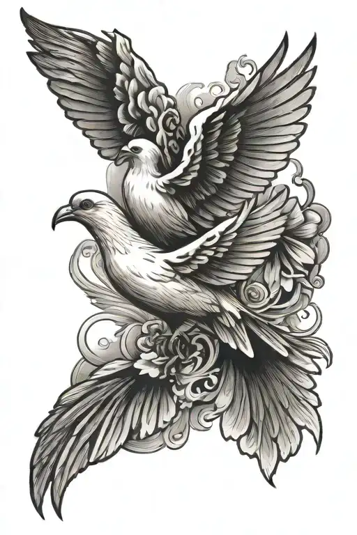 Cross And Dove Flying