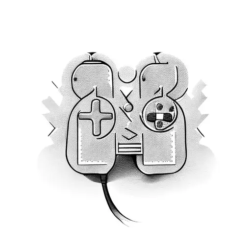 A Funny And Quirky Tattoo Design Of A Mischievous Game Controller Interacting With Animated Animals