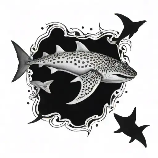 Whale Shark Swimming Surrounded By Manta Rays