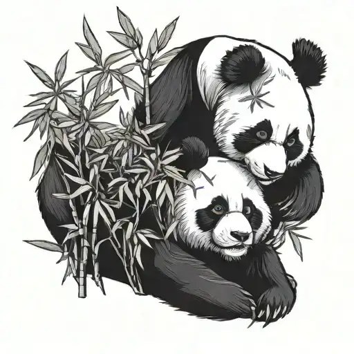 Panda With Baby In Bamboo Forest