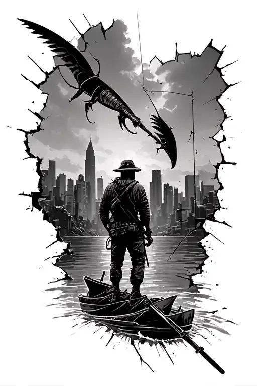 Hunting Fishing Broken City Skyline In The Background